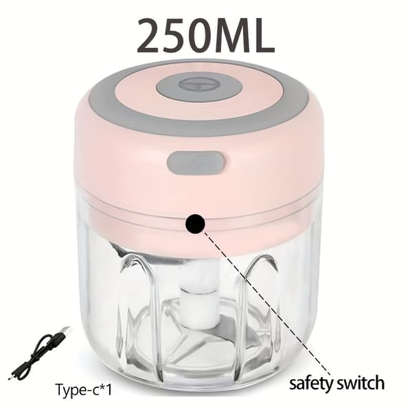 FLZH Elektrisk mathackare 250 ml – USB-uppladdningsbar miniprocessor med 3 blad Pink