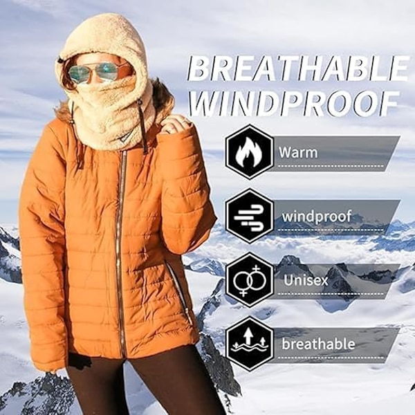 Sherpa-huppuinen hiihtosuoja, fleece-balaklava tuulenpitävä talvimask