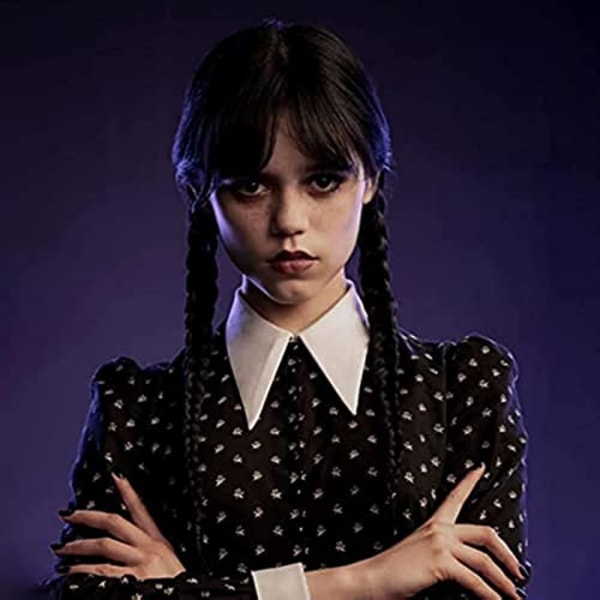 Flickor Addams Family-asu peruukki Wednesday Addams peruukki black