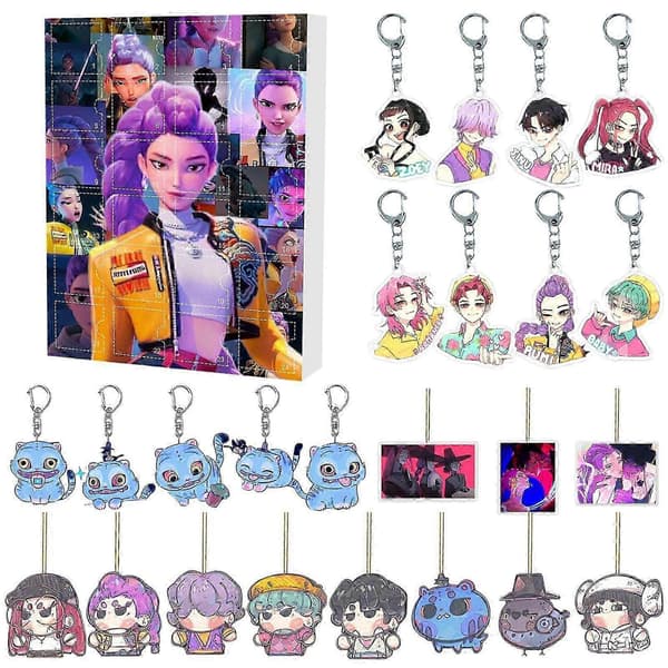 2025 KPOP Demon Hunter Pigegruppe Julekalender Blind Box Akryl Vedhæng Nøglering, 40 Dages Jule Anime Gave J J