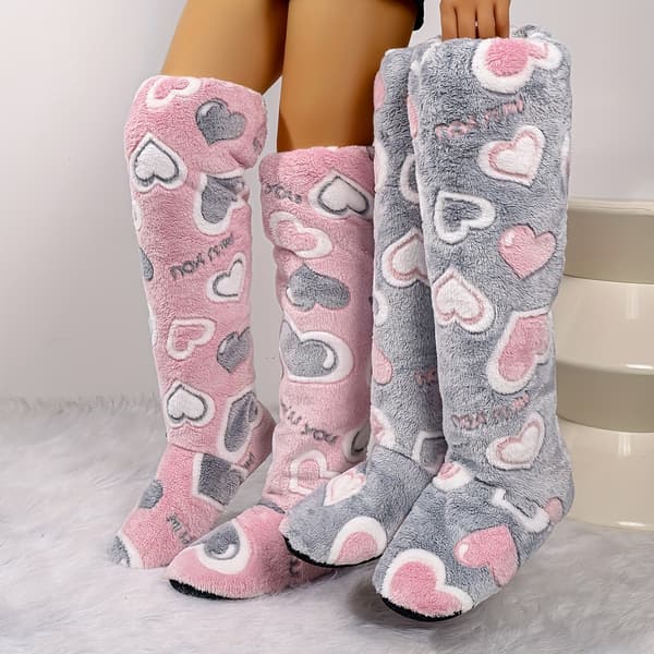 Anzxy Damöverknästrumpor med hjärtmönster och varmt fleecefoder EU 35.5-36 Grey