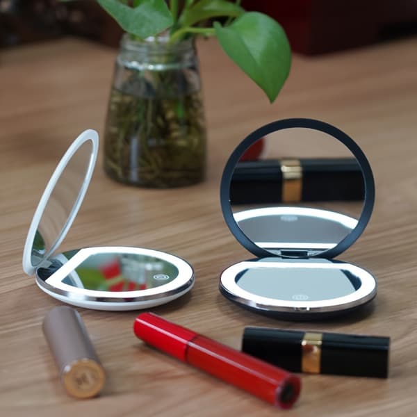USB Genopladeligt LED Makeupspejl med 2X & 5X Forstørrelse, 3 Lysniveauer Black2X