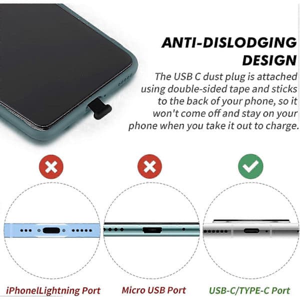 3 kpl USB-C silikonisia pölysuojia irrotettavalla liimalla, musta[ZHE] type-c
