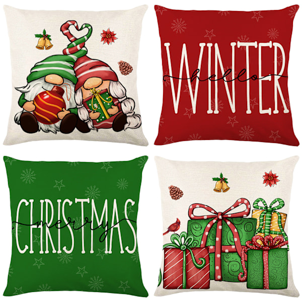 Jul Kuddfodral Jultomten Snögubbe Örngott God Jul Låt Det Snöa Kuddfodral, 18 x 18 tum, 4-pack