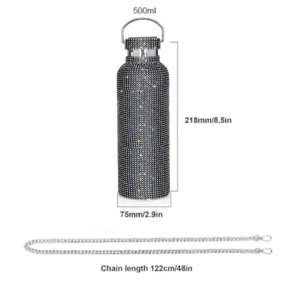 Diamantvandflaske Bling Rhinestone Rustfrit Stål Termokande, 100% Ny Sort black