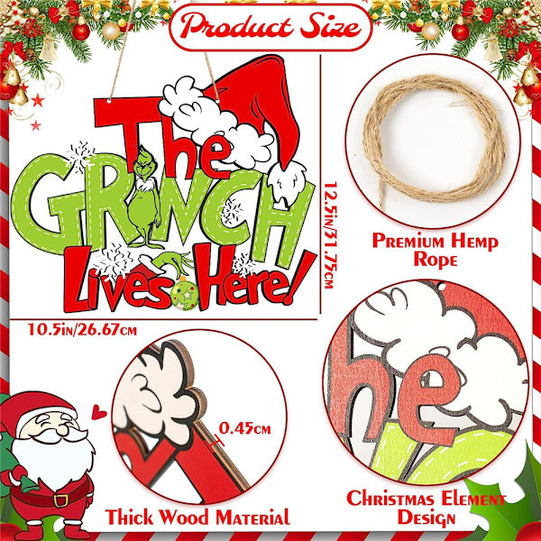 Puinen joulukuusenkoriste - TÄÄLLÄ ASUU GRINCH