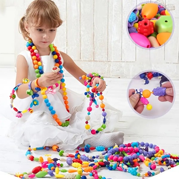 370 stycken/ set DIY trådlösa pärlor för barn, barn