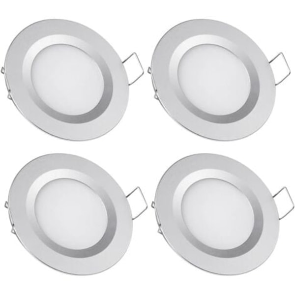 TS-4 x Spot LED Indbygningsspot 12V Hul 58-65mm 3W 3200K Loftlampe Indbygget til Autocamper Båd Campingvogn Van Yacht Varm Hvid (Sølv Finish)[ch]