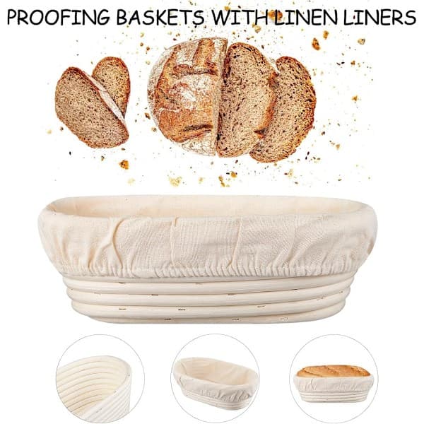 2-pack proofing basket - Oval 25 cm bread proofing basket - Handmade from natural rattan - Includes linen cloth - For sourdough and bread baking