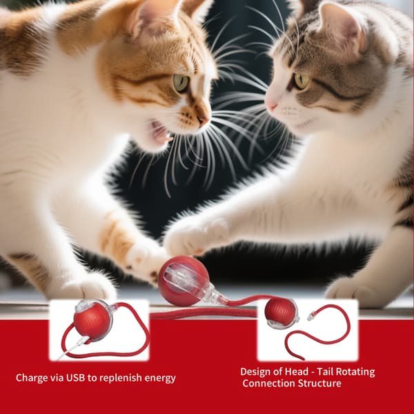 USB genopladelig interaktiv kæledyrsbold med lang hale til katte og hunde