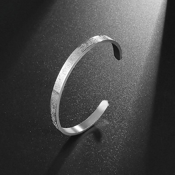 Ayatul Kursi Armband i Rostfritt Stål Islamiskt Muslimskt Koranvers Manschettarmband Herr Arabisk Kalligrafi Budbärare Smycken Gåvor Sliver