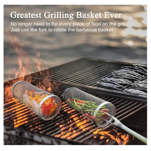 Grillkurv i rustfrit stål, sæt med 2 til grøntsager og bøf [ZHE]
