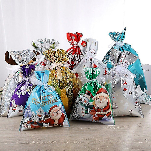 10 stk juleposer gjenbrukbare store julegaveposer snor gavepose [HK] Hvit 39*51cm