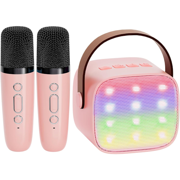 Mini Karaoke-laite, Kannettava Bluetooth-kaiutin 2 langattomalla mikrofonilla, Leikkikalut syntymäpäivälahjoiksi taaperoille ja teineille (Vaaleanpunainen) Lightpink