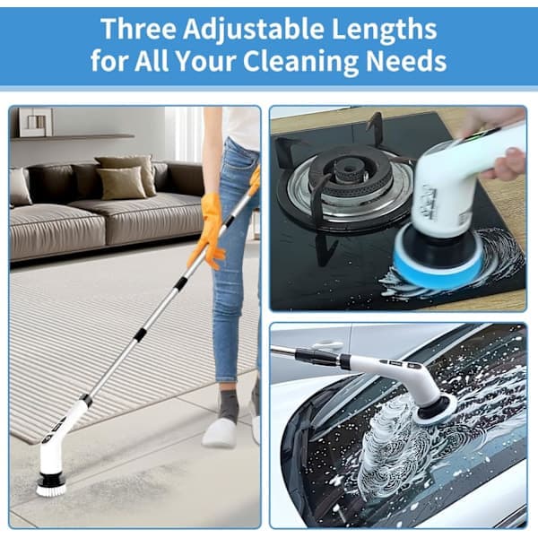 9-in-1 Electric Cleaning Brush with Extension Handle 25W 420RPM 90min Runtime 2500mAh Battery