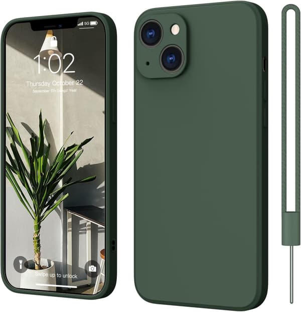 Slankt silikondeksel med mikrofiberfôr til iPhone 13, mørkegrønn[ZHE]
