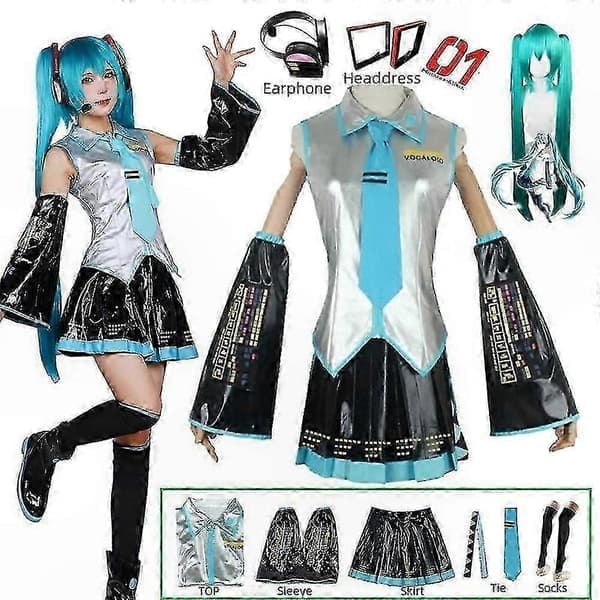 Miku Cosplay Kostymset med Silver Läder Sjömansklänning Outfit Endast L Kostym Endast