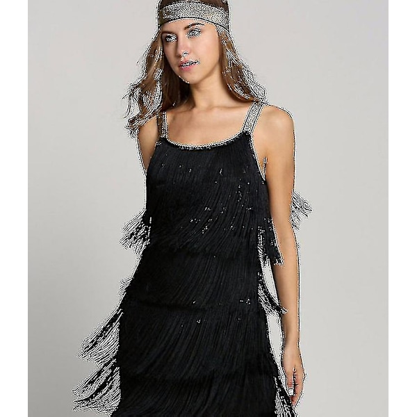 Great Gatsby Kjole 1920-talls Fest Vintage Frynser Damekjoler Svart Black Black XL