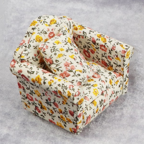 Landelig stil lenestol mini sofa dukkehus miniatyr sofa og sett tre simulering møbler jenters favorittgave Yellow floral