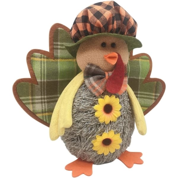 Tvådelad Thanksgiving Kalkondekoration Rund Cap Kalkonfigur Höst Höstdekoration-25*8*25cm