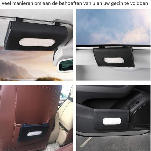 Bil solskærm servietboks hængende PU læder sort, nem installation til bil
