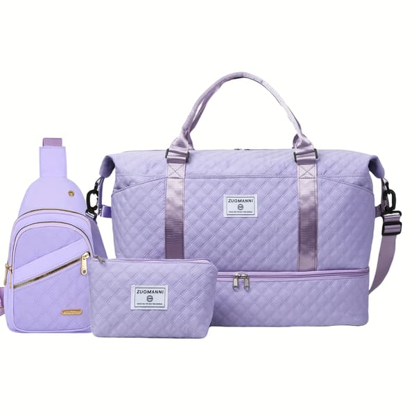 3-delat reseset – handväska, necessär & bröstväska med skofack Lavender