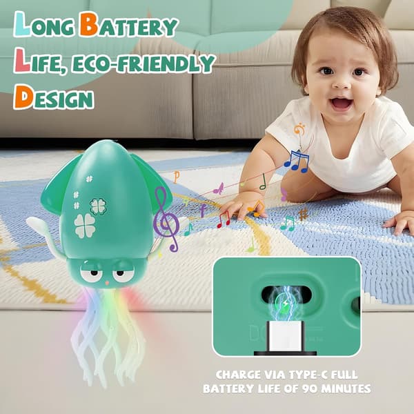 Dancing Octopus Toy, Octopus Toy, Automatic Crawling Dancing Octopus with Obstacle Detection, Crawling Octopus with LED Music green