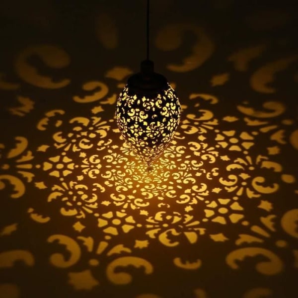 Hängande solcellslampor, solcells-LED-lampa för trädgård, hängande utomhus vattentät metalllampa.