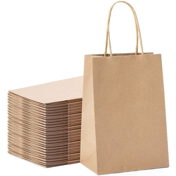 50 stk Partyposer Kraft Gavepose 20.3X 11X 27cm Brun Shopping Papirpose med Snoede Håndtag til Gave（Gul）