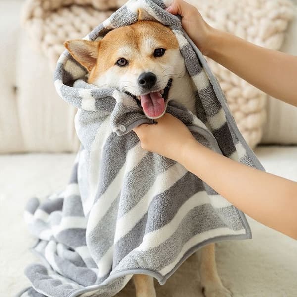 Hundebadekåbe Hurtigtørrende Blød Absorberende Bærbar Hættehåndklæde til Store Hunde Kæledyrstørrehåndklæde Grå Efter Bad Hjem