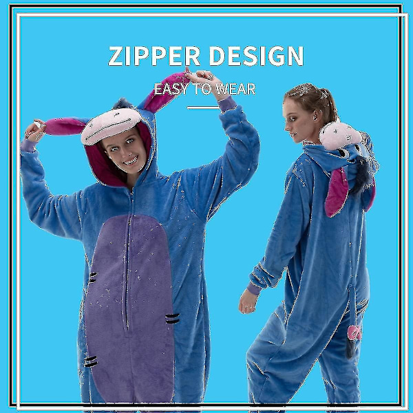 Snug Fit Unisex Vuxen Onesie Pyjamas Flanell Cosplay Djur En-Delad Halloween Kostym Sovkläder Hemkläder Q Ningling 85 cm - Perfekt Åsna Donkey M
