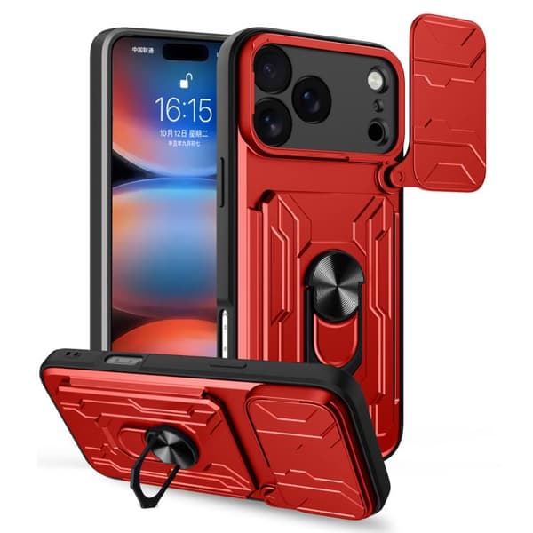 Skydbart kameraskjold-etui med kortholder til iPhone 17 Pro Max[ZHE] Röd