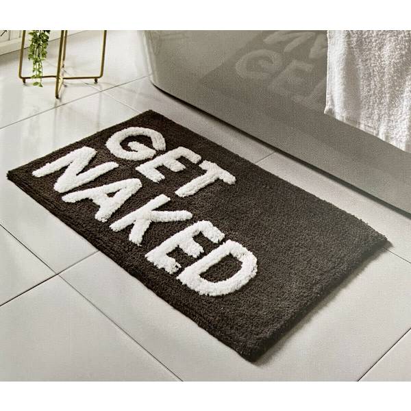 GET NAKED Svart och vit badrumsmatta med vattenabsorberande baksida, pop-up l...