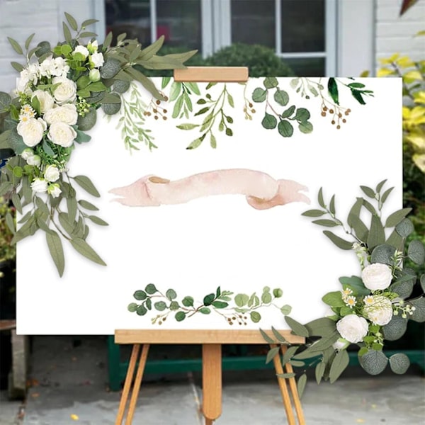 Bröllopsbåge Blommor, 2 st Pion Dekorativa Blomstergirlander, Konstgjorda Gröna Blad Silkesblommor för Bröllop, Båge, Båge, Bröllop