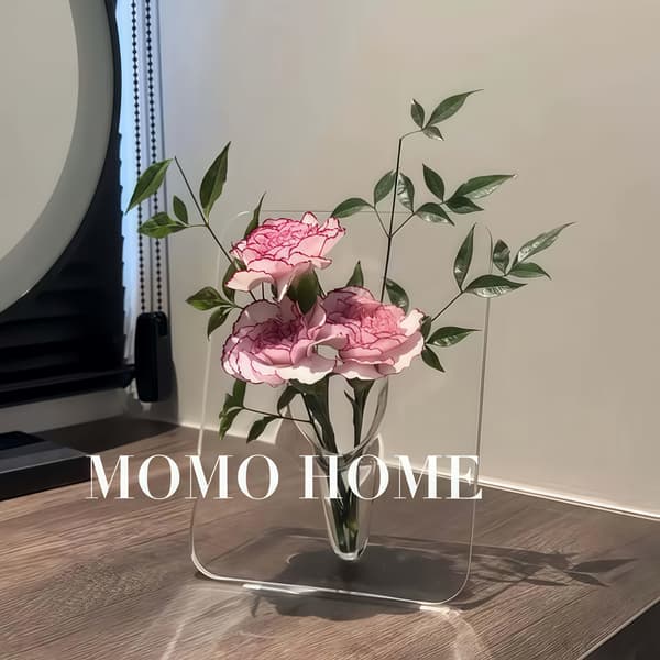 Moderne Akryl Blomstervase med Ramme, Minimalistisk Rektangulær Borddekorasjon Photo Frame Vase 1 pc