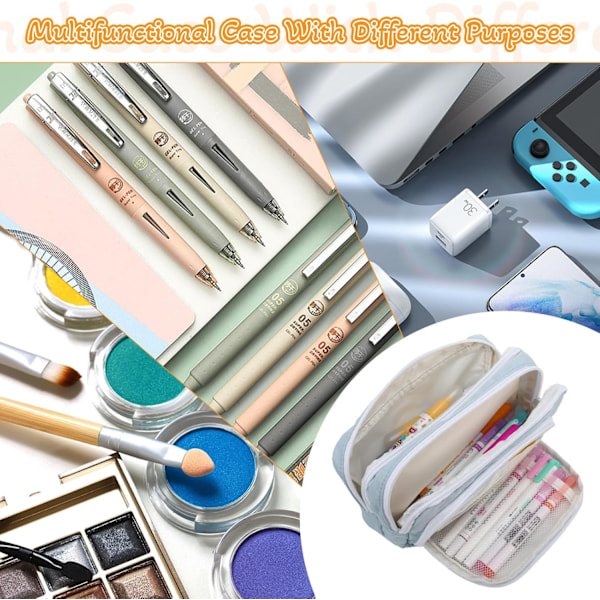 Aprikos Pennfodral med Fack Stort Pennfodral Multifunktionellt Pennfodral Preppy Pennfodral Stationery Organizer Estetiska Makeupväskor Blue