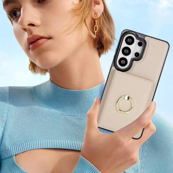 Samsung Galaxy S26 Ultra 5G Skal med RFID Antistöldkort Ringhållare Vit