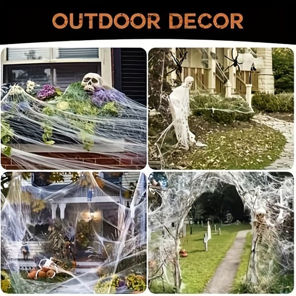 Halloween edderkoppespind dekorationer med edderkopper til hjemsøgt hus og festindretning 8pk web+16spdr