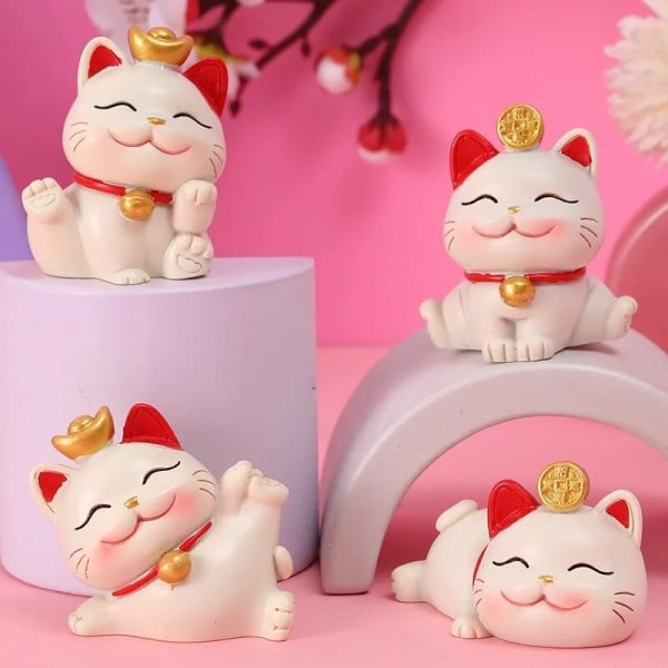 Håndlavede Søde Lykkekat Små Ornamenter Mini Bil Interiør Dekoration Resin C...