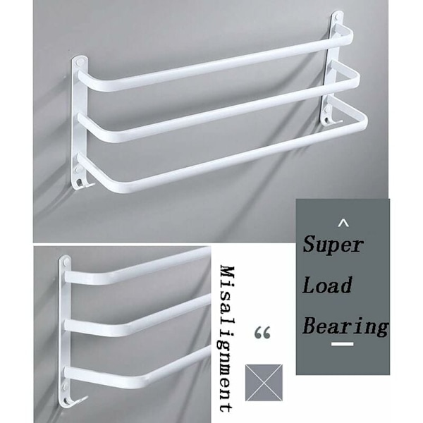 50 cm dobbeltlags punch + punch-fri hvidt rum aluminium håndklædeholder multi-la...