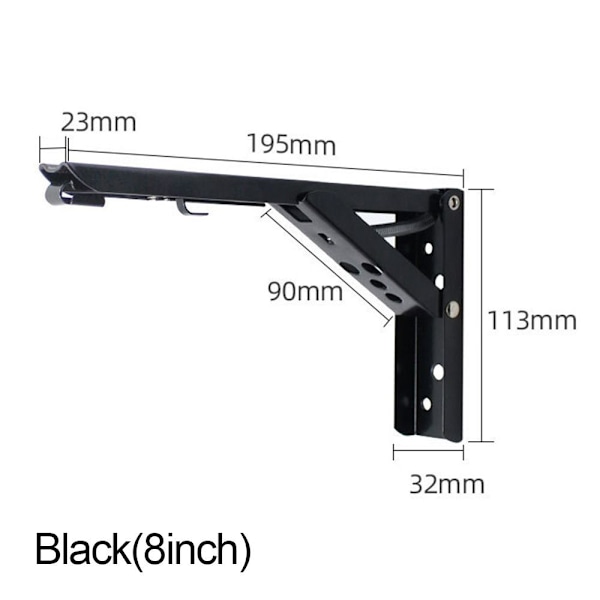 Taitettava Hyllykiinnike Seinäkiinnitys Tukea MUSTA 8INCH musta black 8inch