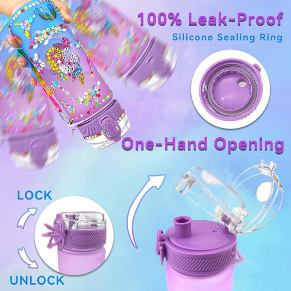 Mermaid DIY Diamantkonst Mugg Kit - Barnpysselaktivitet, Återanvändbar 600ml Vattenflaska med Ädelstenar