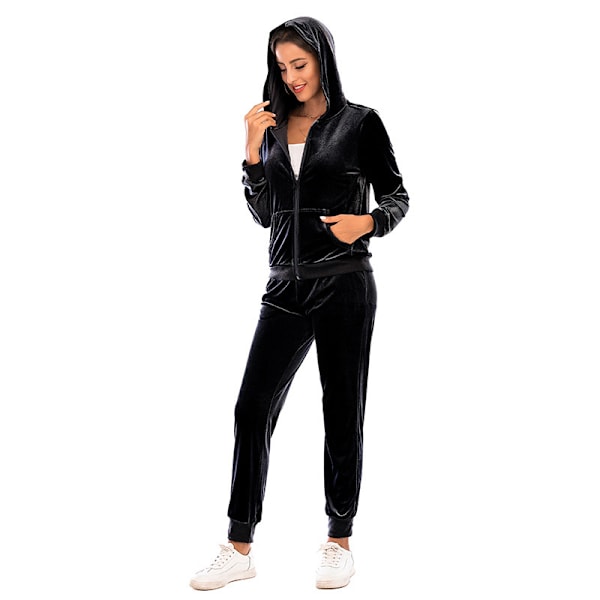 Naisten Treenipuku 2-osainen Setti Veluuri Hikiasu MUSTA BLACK XL