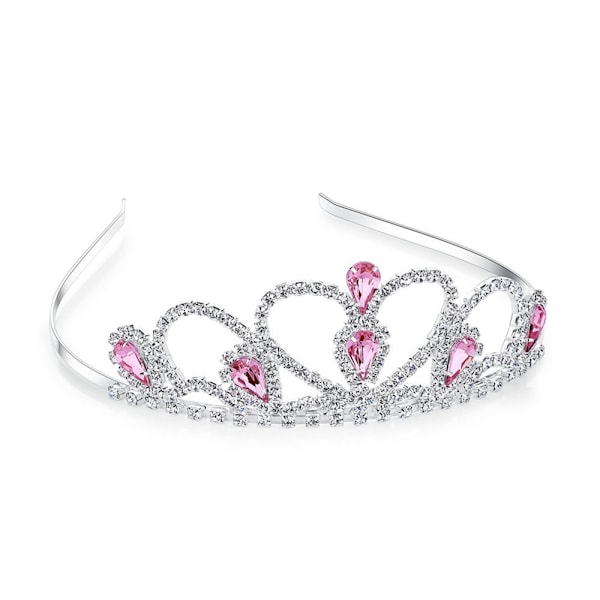 Lovelyshop Rosa ædelstens-strass tiara, til småbørn og større børn