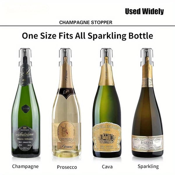 Genanvendelig Champagneprop 2-pak, Forsegling i rustfrit stål til mousserende vin og Cava silvery-2pcs