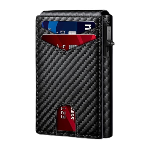 Men's Pure Carbon Fiber Texture Wallet, RFID Blocking Pop-Up Card Holder, Slim Foldable Wallet with Magnetic Closure, Compact Lightweight