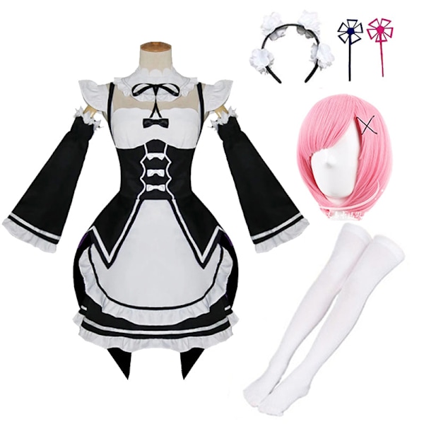 Anime Re:Zero - Starting Life in Another World Ram/Rem Cosplay Kostymer Maid Outfit Halloween Kostym Maid Servant Klänning stil 3 style3 L