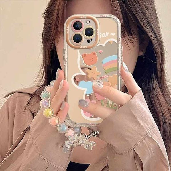 Sød tegneseriebjørn spejl telefoncover med sødt blomsterbjørnemønster Style 1 iPhone 13 plus