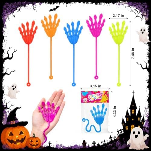 Bulk Halloween Goodie Bag Boo Basket Stuffers for Kids, 60 Pcs Sticky Hands Skeleton Hand