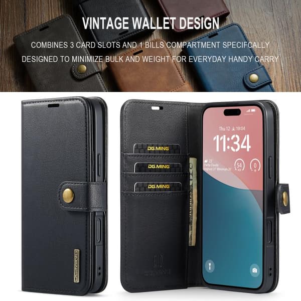 iPhone 17 Leather Case with Crazy Horse Texture and Detachable Magnet